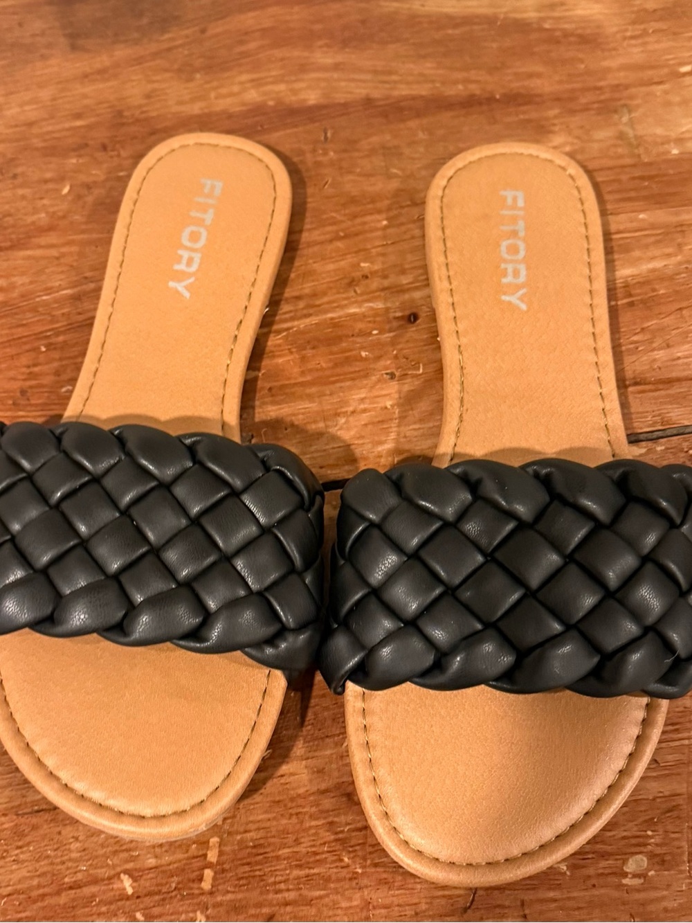 Fitory Black Braided Slide Sandals for Women